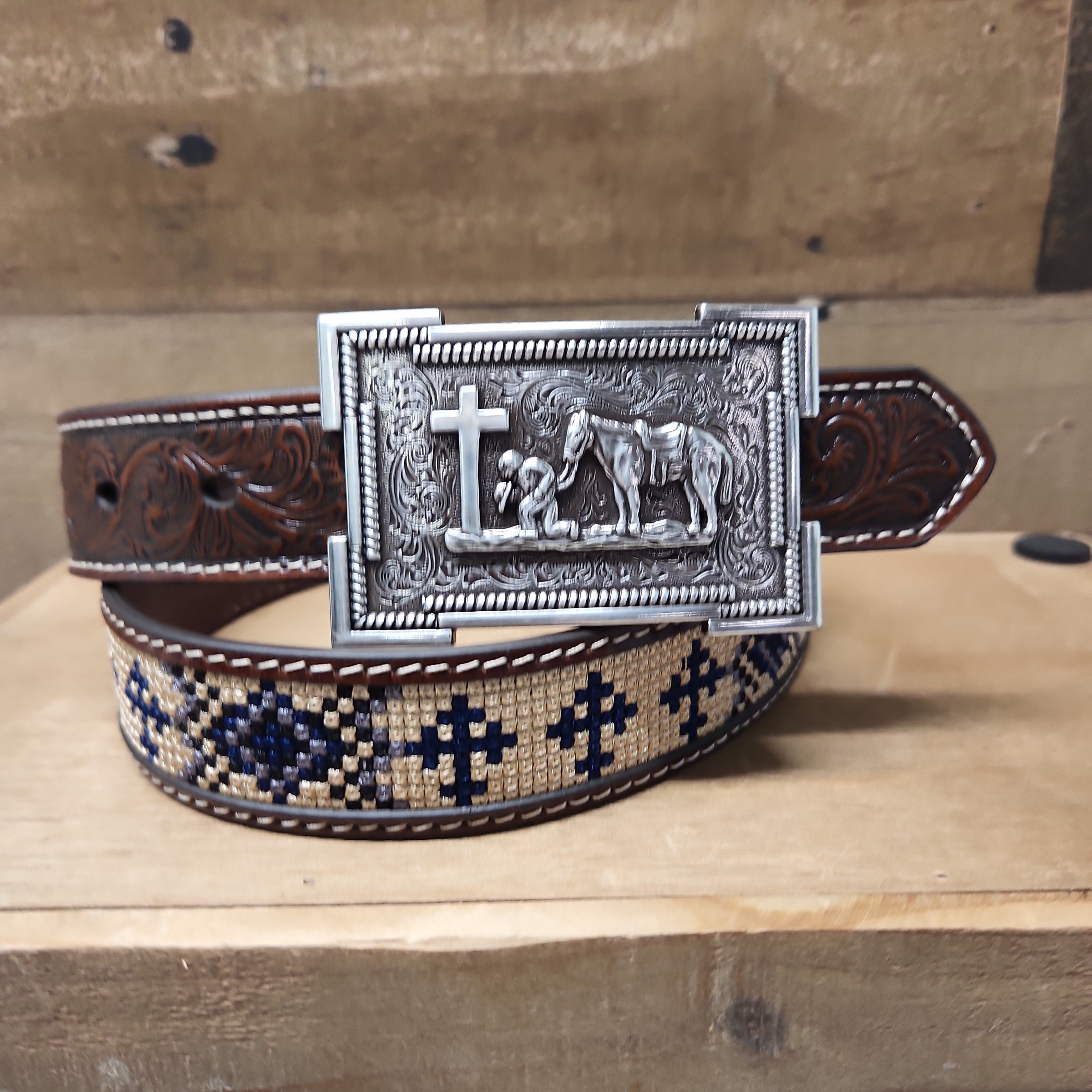 3D Boy's Tooled Cowboy Prayer Belt
